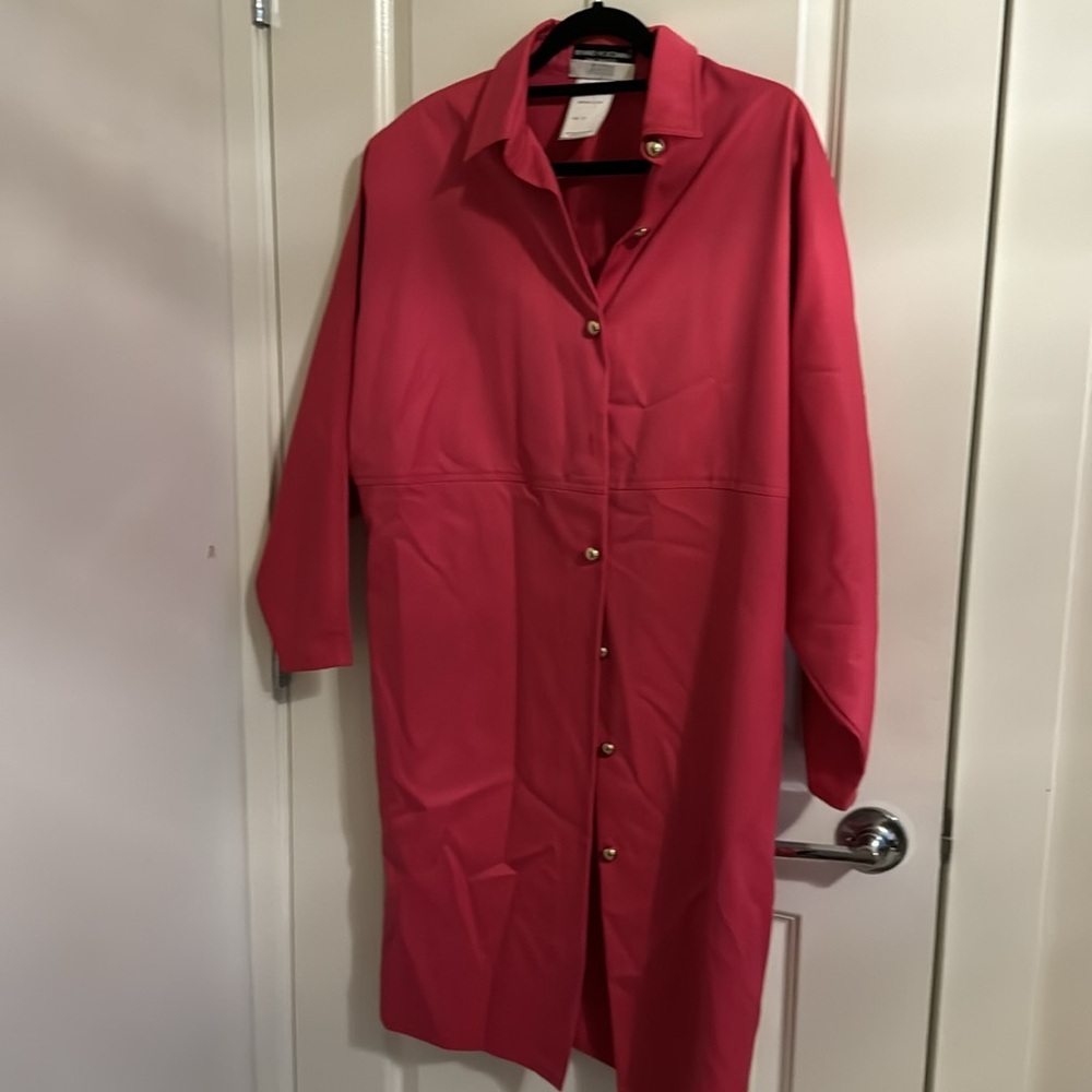 1960s Bernard holtzman  Magnin by I Magnin Coral Trench Coat Jacket Vint…